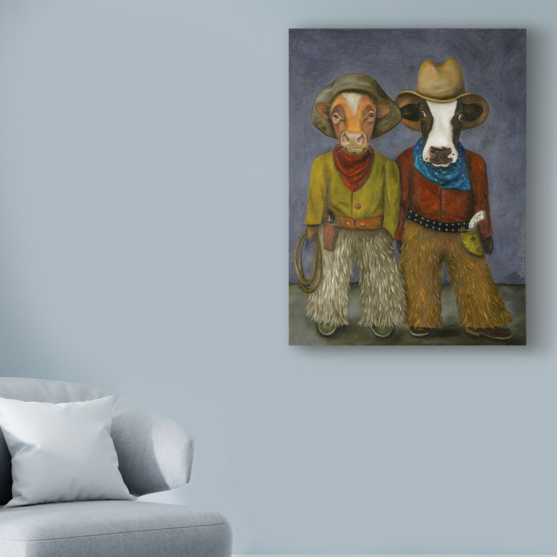 « real cowboys », reproduction de peinture à l’acrylique sur toile tendue, H 32 po x l 24 po x P 2 po
