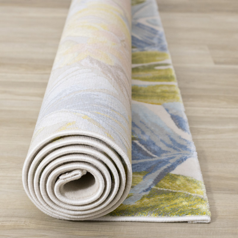 Tapis floral vert / bleu Grogg, Rectangle 7 pi 10 po x 10 pi 10 po