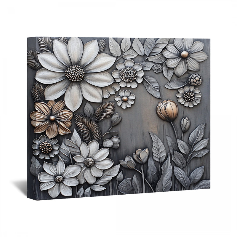 Toile métallique enveloppée de fleurs - décoration murale florale, H 11 po x l 14 po