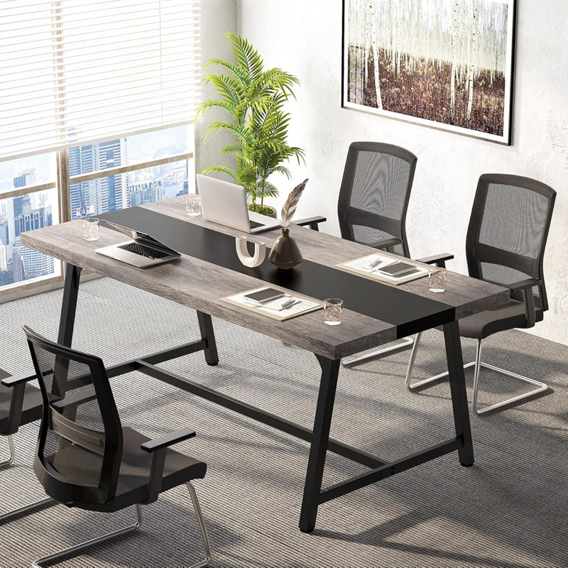 Table de conférence rectangulaire moderne pour 6 à 8 personnes, structure en métal durable, grande surface de travail pour une collaboration d'équipe