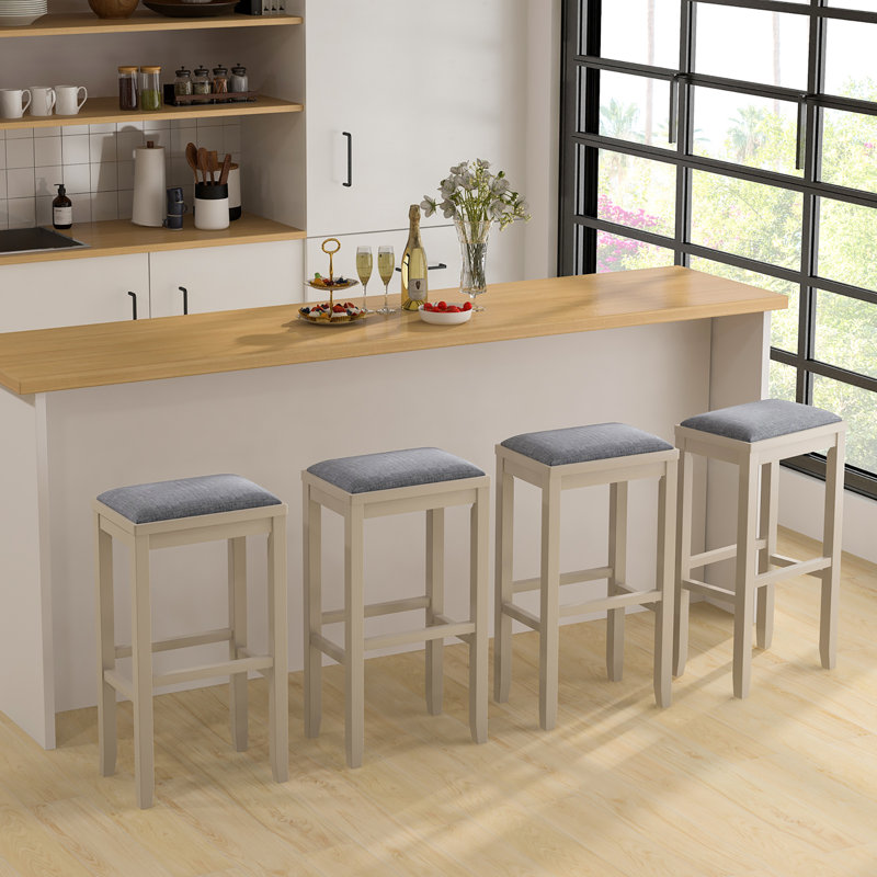 Upholstered Counter Stool with Solid Wood Frame, Bar Stool (31" Seat Height), White
