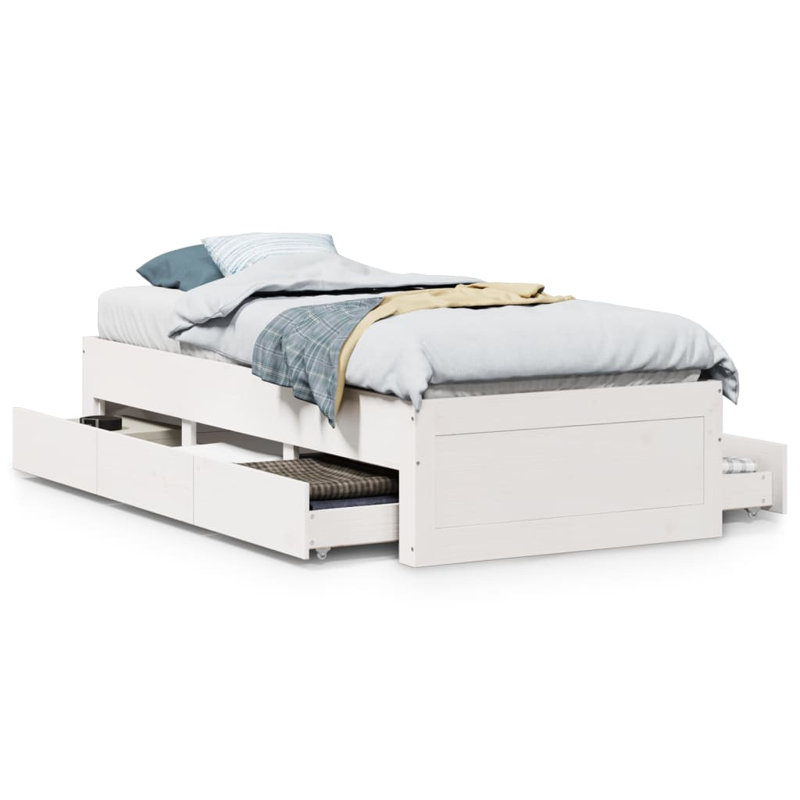 Deliah Solid Wood Storage Bed, European Single (90 x 200cm), White