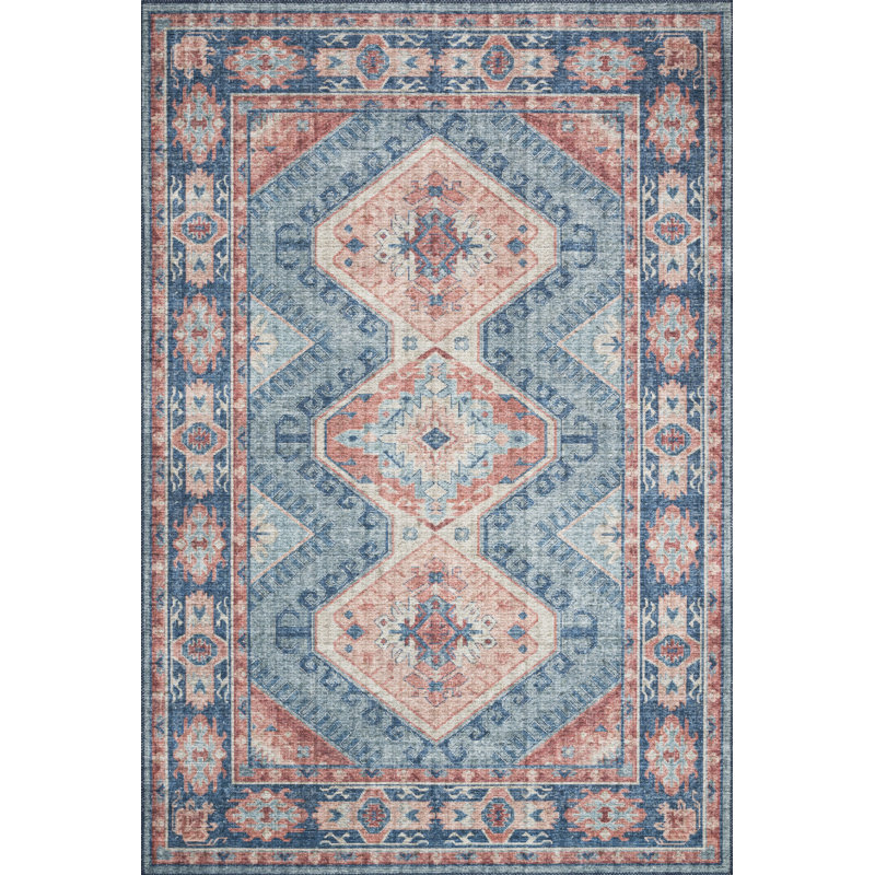 Tapis turquoise / terre cuite Gelo, Rectangle 2 pi 3 po x 3 pi 9 po