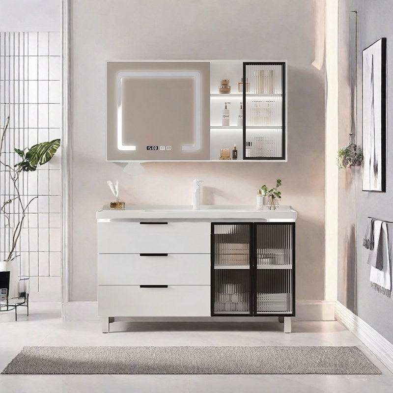 Meuble-lavabo sur pied 47,64 po avec armoire à miroir minimaliste moderne et minimaliste, 48"