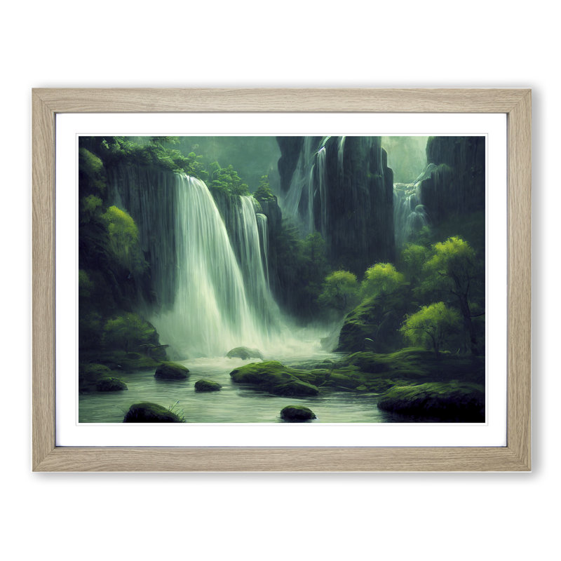 Exquisite Waterfall - Single Picture Frame Print, 46cm H x 64cm W x 2cm D, Oak
