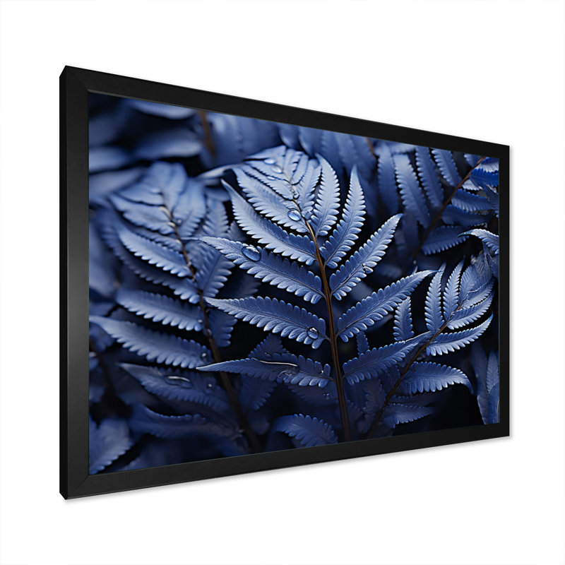 Blue Ferns Indigo Tranquillity I - Print, Cadre simple noir, H 24 po x l 32 po x P 1 po
