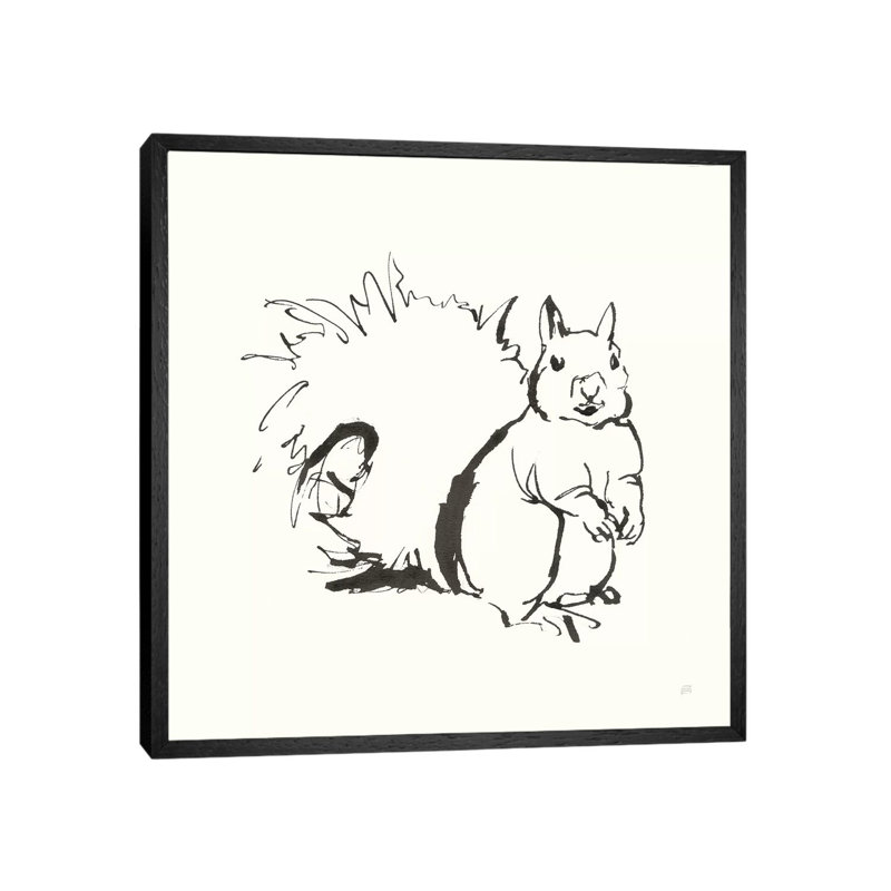Line Squirrel by Chris Paschke - Painting on Canvas, Black Framed Canvas, 45.72cm H x 45.72cm W x 3.81cm D