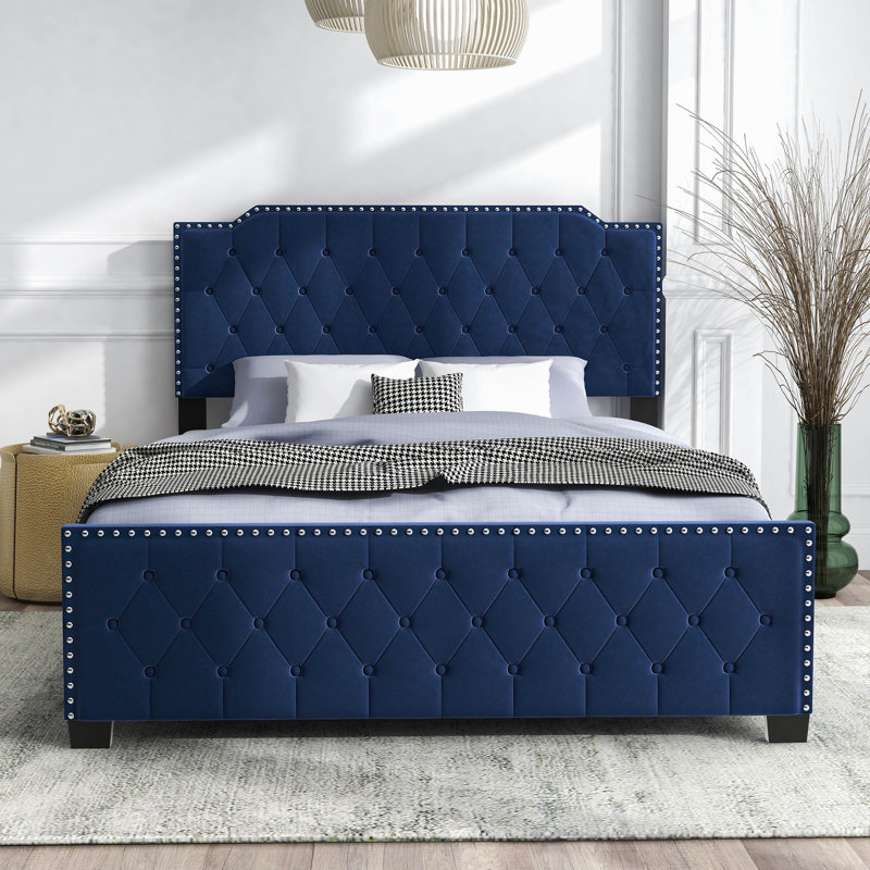 Geikeline Upholstered Standard Bed, Full, Navy