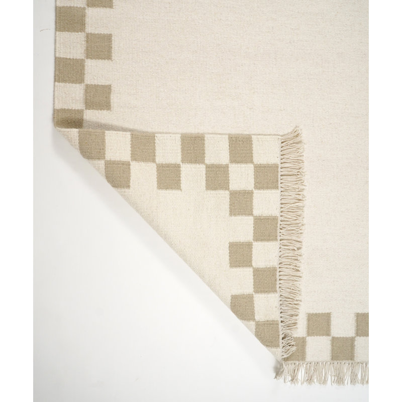 Devarious Flatweave Check Border Hand Woven Area Rug - Traditional Kilim Craftsmanship Inspired, Rectangle 200 x 290 cm