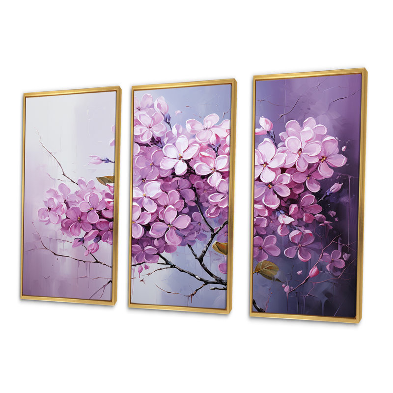 Whispers of Lilac IV - Lilacs, ensemble d'art sur toile, Cadre flottant doré, H 32 po x l 48 po x P 1 po