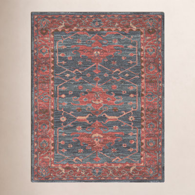 Red Blue Hand-Tufted Wool Oriental Rug
