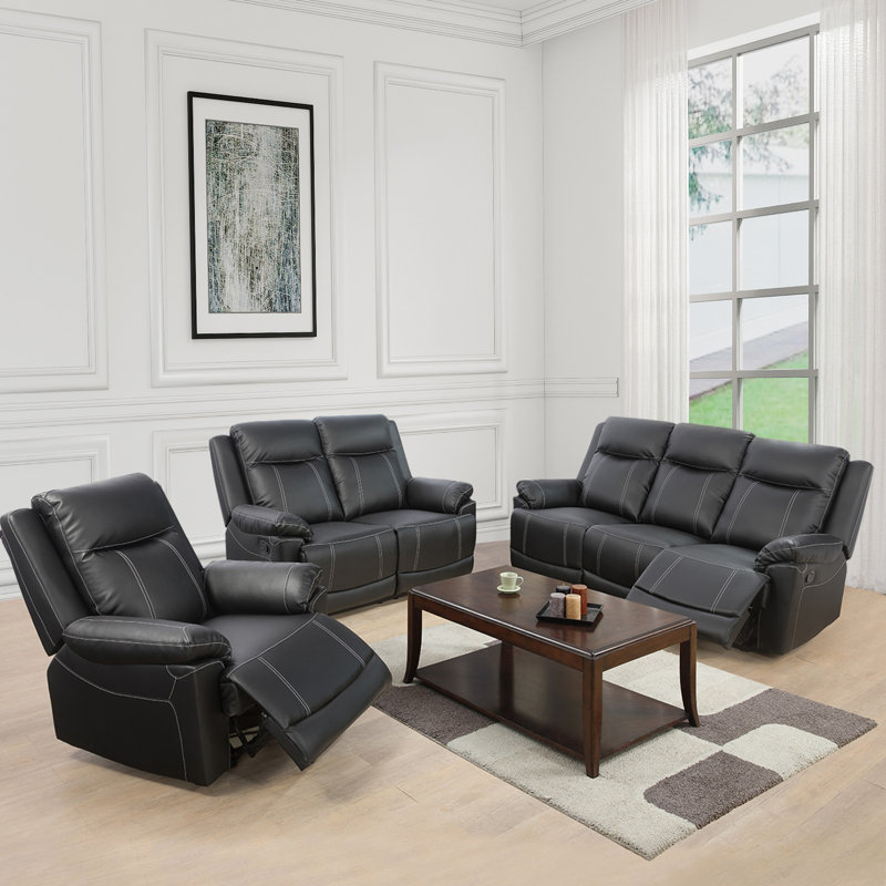 Latitude Run® 3 Piece Faux Leather Reclining Living Room Set | Wayfair