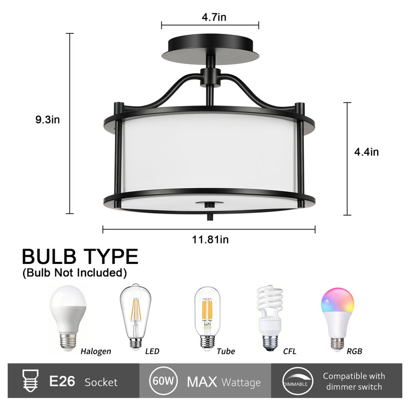 12" 3-Light Linen Flush Mount Ceiling Light Drum Fixture with Fabric Shade for Living Room Bedroom