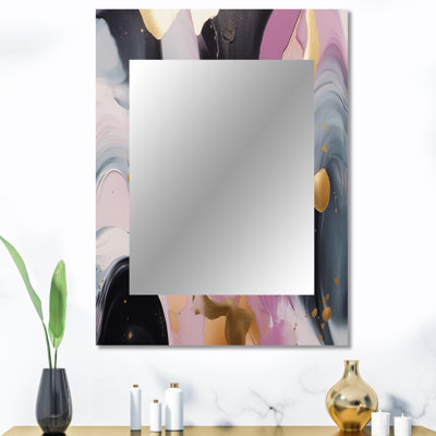 Rose et or marbre Symphony I - grand miroir mural en marbre, miroir décoratif moderne, impression d'art en métal