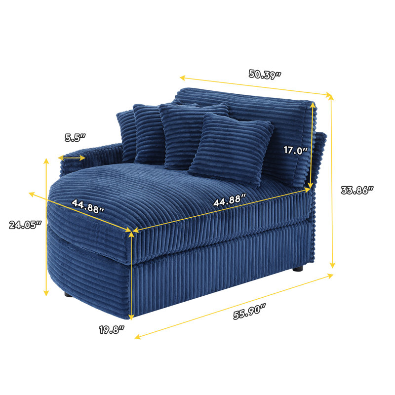 Chaise longue rembourrée avec coussin, Marine, Orienté à droite