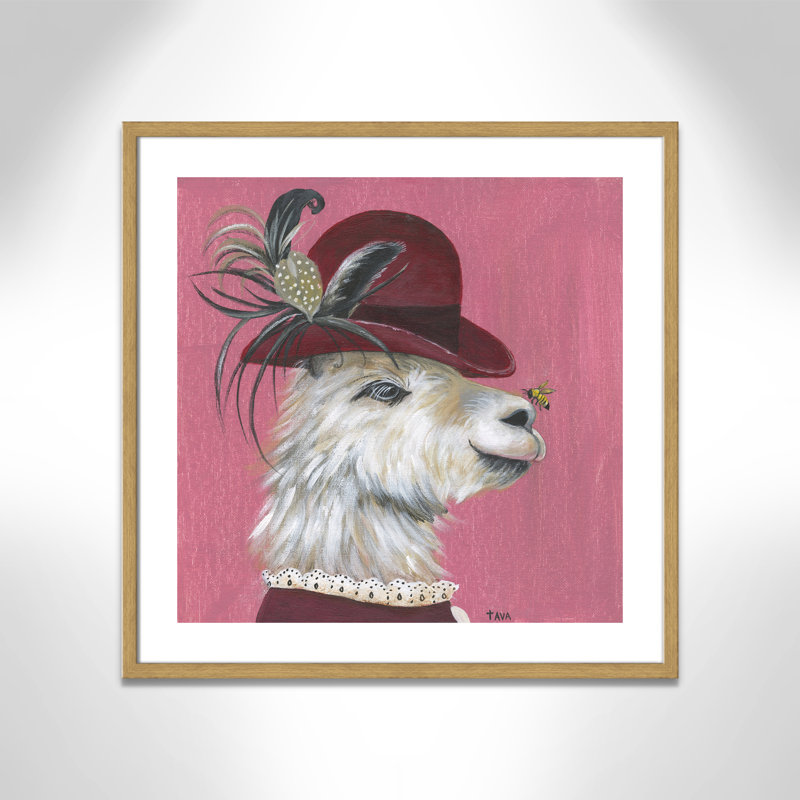Art sur toile llama, H 27,5 po x l 27,5 po x P 1,18 po, Cadre en chêne