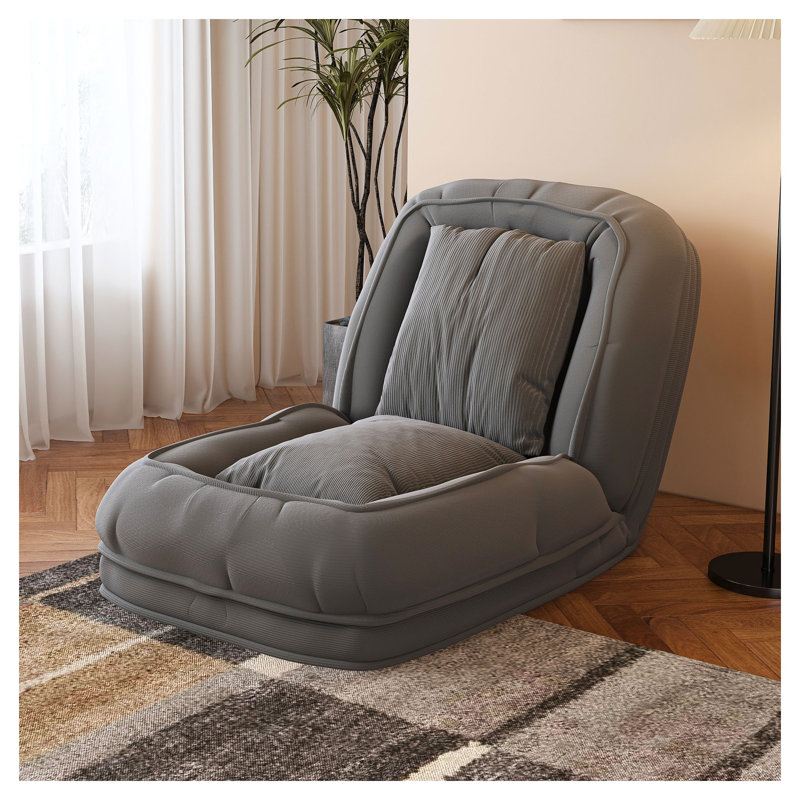 Canapé-lit de sol gris rembourré avec 5 positions réglables et cadre métallique pliable