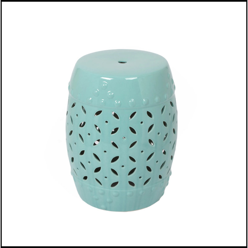 Tabouret tambour en céramique émaillée de 11 po x 17 po - Table d'appoint intérieure / extérieure résistante aux intempéries et élégante