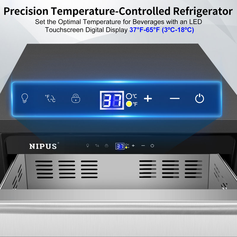 24 Inch Beverage Refrigerator Freestanding or Built-In Drawer Cooler Fridge Under Counter with LED Light and 2 Grid Organizer Classic Series