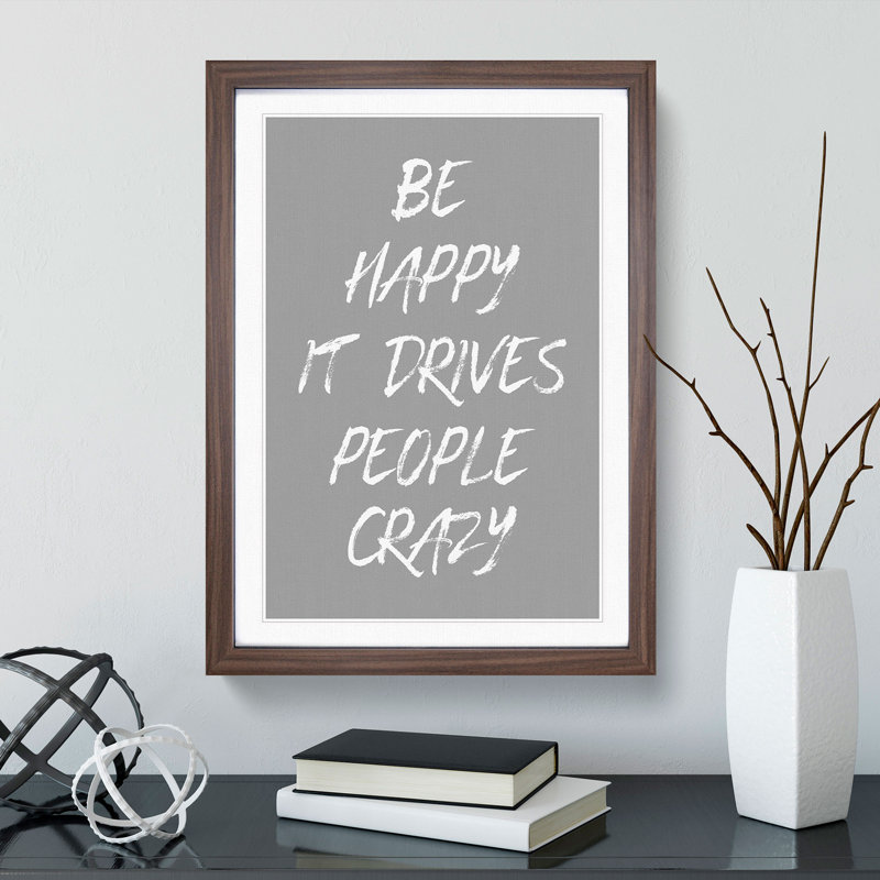 Be Happy - Picture Frame Typography, Walnut, 65cm H x 48cm W x 2cm D