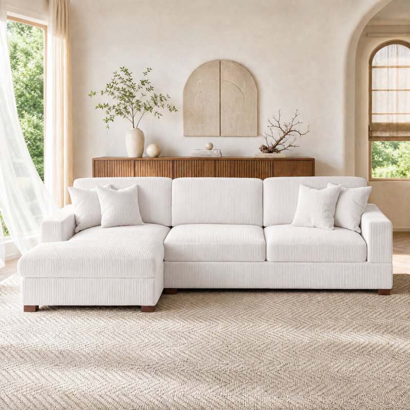 Milbrey 3-Piece Corduroy Modular Sectional with Loose Back, Beige Corduroy, Left Hand Facing