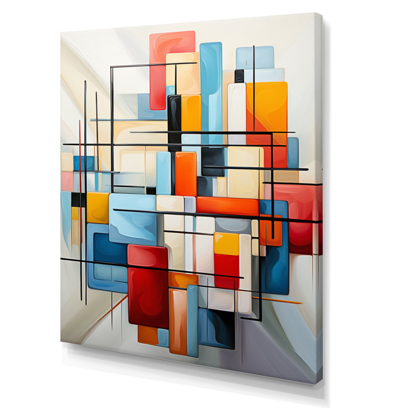 Geometric Abstraction Composition III - Abstract Geometric Framed Wall Art, 32" H x 24" W x 1" D, Wrapped Canvas