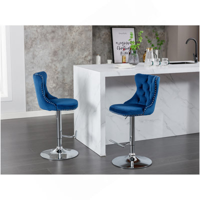 Meubles, tabourets de bar pivotants en velours à hauteur de siège réglable de 25 à 33 pouces, tabourets de bar modernes à base chromée avec dossier capitonné confortable pour pub à domicile et îlot de cuisine (doré), ensemble de 2