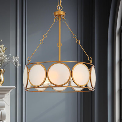 Gold Chandelier 3-Light, Drum Pendant Light Fixtures, Modern Farmhouse Dining Room Light Fixture, Adjustable E26 Hanging Pendant Lighting For Kitchen Island, Living Room, Entryway