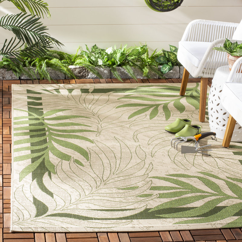 Allick Cream/Green Indoor/Outdoor Rug, Rectangle 160 x 231 cm