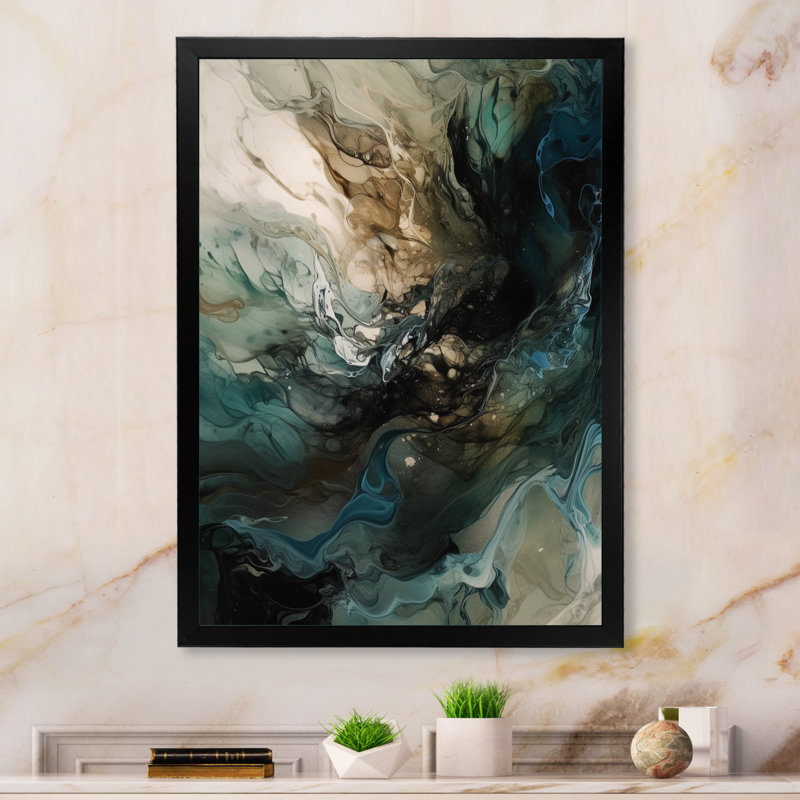 Green Black Inner Worlds Of Marble I " Green Black Inner Worlds Of Marble I ", Black Picture Framed, 20" H x 12" W x 1" D