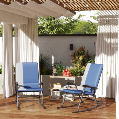 Folding Outdoor Rocking Chairs Set of 2, Oversized Outdoor Rocking Chair Set with 400 lbs. Capacity, Wide Seat, Padded High Back for Patio, Porch, Gar by Arlmont & Co.