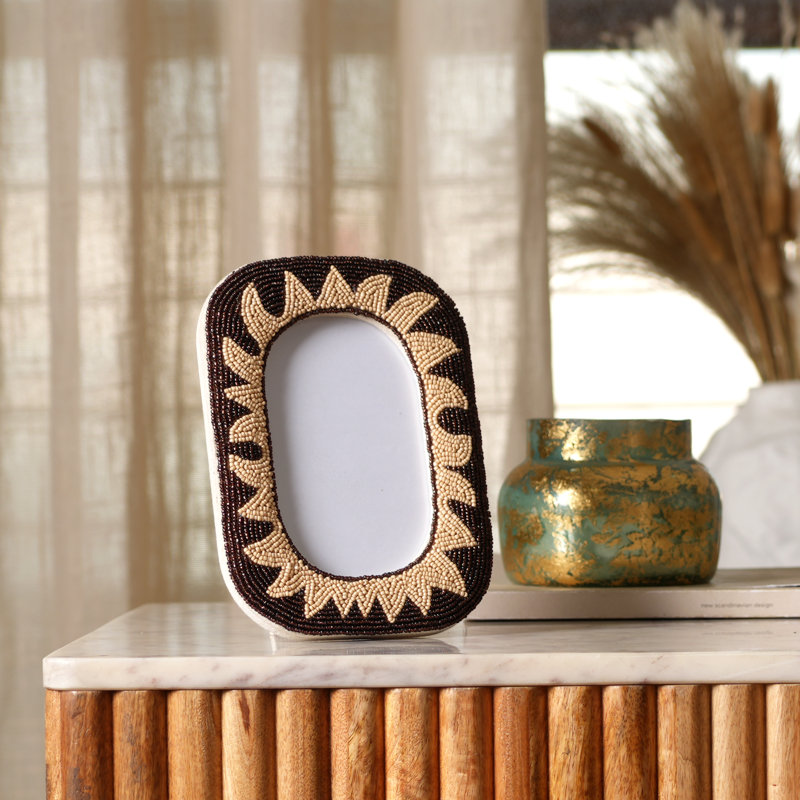 Beads Picture Frame, Black/Beige