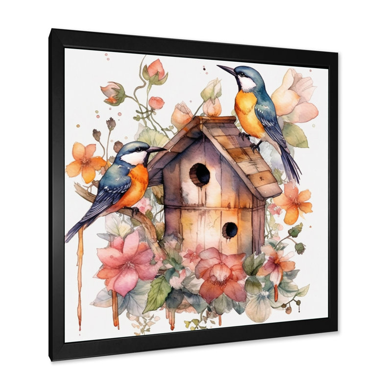 «Birds On A Birdhouse», reproduction sur toile, H 16 po x l 16 po, Cadre photo noir