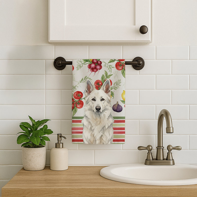 White German Shepherd Vegetables Kitchen Towel, White German Shepherd