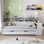 Lit de jour simple en bois avec tablettes de rangement, lit multifonctionnel avec lit gigogne simple et bureau d'étude, blanc antique-479271921-479271920