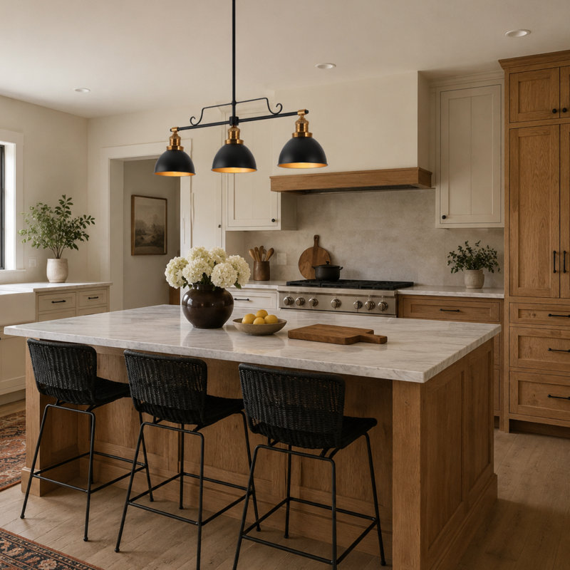 Mantasha 3-Light Modern Dome Kitchen Island Linear Pendant with Black Metal Shade