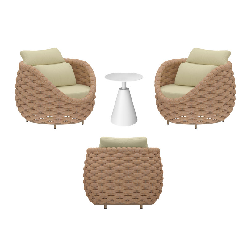 Fully Assembled Altuminum Frame PVC-coated polyester Rope 4set 3 Person Outdoor Lounge Single Sofas With Coffee Table and Cushions for Outdooruse,Balcony, Terrace, Poolside,Garden,Patio,Porch