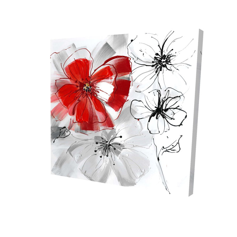 Red & Gray Flowers Canvas - Bedroom Decor for Home