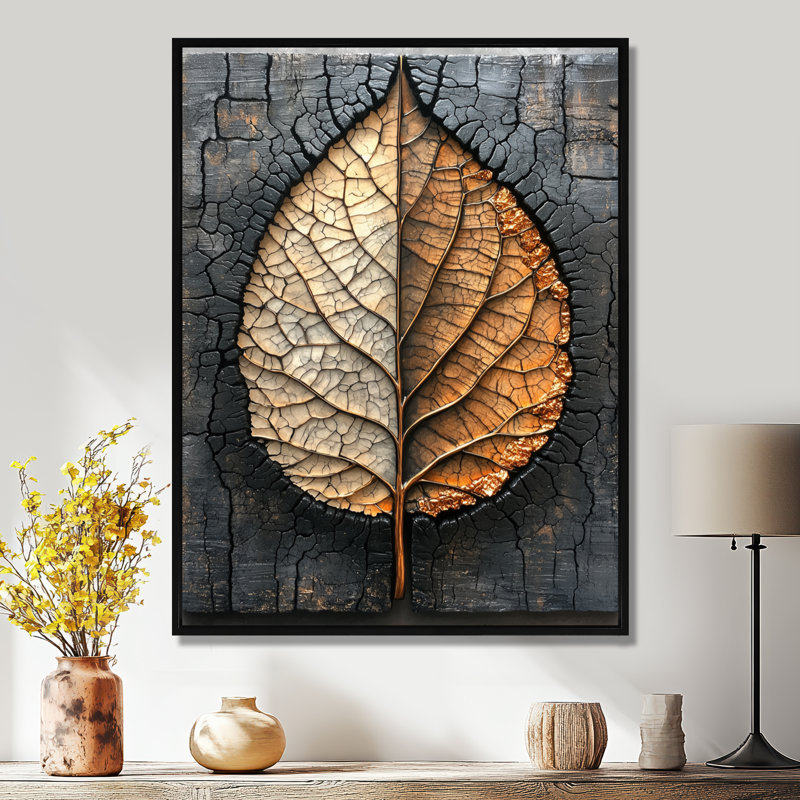 Art moderne sur toile, "Modern Modern Leaves", H 20 po x l 12 po, Impression encadrée flottante, Noir