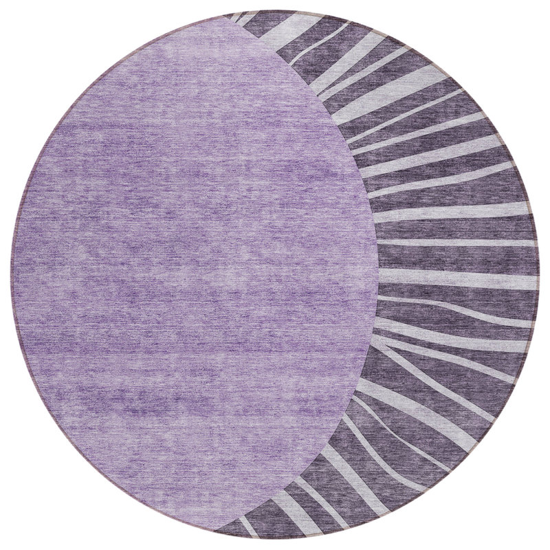 Tapis extérieur rond lavable abstrait aubergine 8 po mauve et lavande