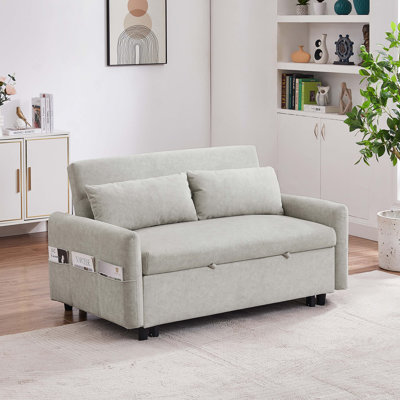 55.1" Pull Out Sleep Sofa Bedn with 2 Soft Pillows, USB Ports
