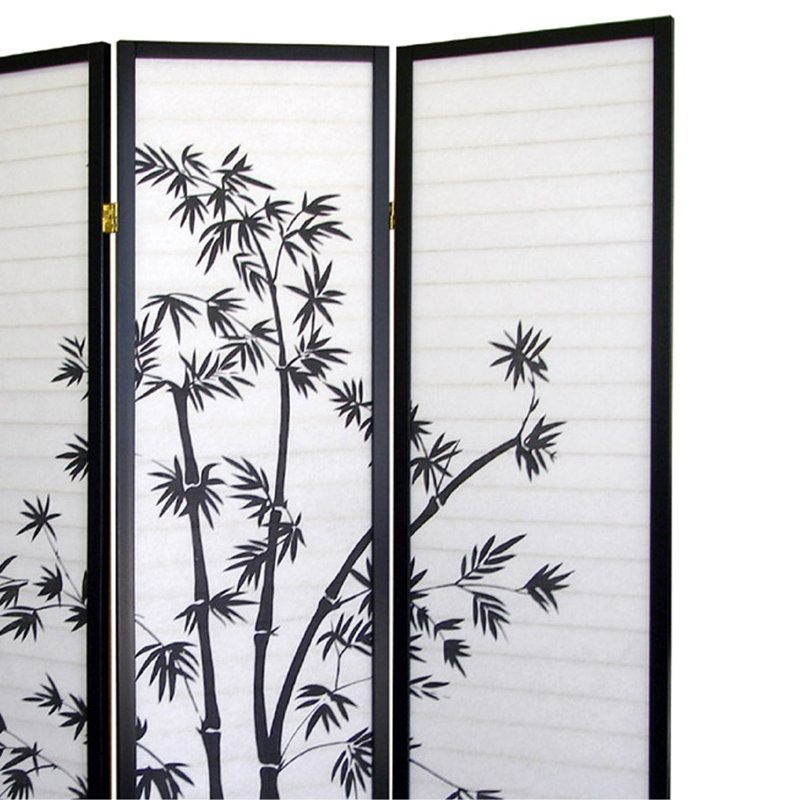 70" Tall 3-Panel Screen / Room Divider, Bamboo Design With Black Finish