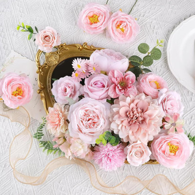 Ensemble de fleurs artificielles roses roses, fausses fleurs en soie avec des tiges pour des bouquets de mariage, des centres de douche nuptiale et un décor de table pour la maison
