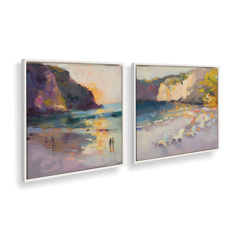 Ensemble de 2 pièces Nocturne Sunset sur toile par Azure Artisanal Studio, Cadre flottant blanc opaque