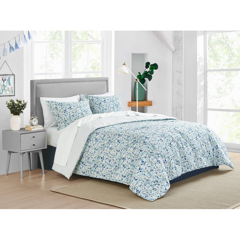 Olivia Blue Floral Twin Cotton Duvet Cover Set