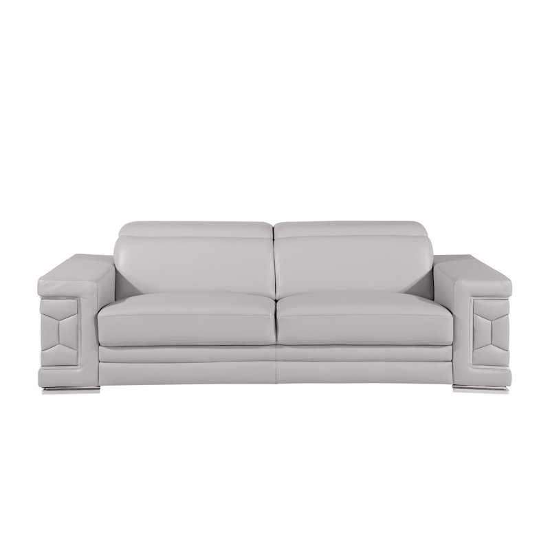 Charliee Genuine Leather Sofa, Light Gray