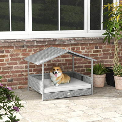 Niche pour chien en rotin avec coussin imperméable PawHut Wicker