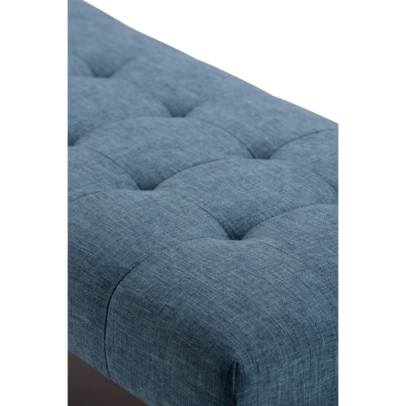 Draper Mid Century Tufted Ottoman Bench in Denim Blue Linen