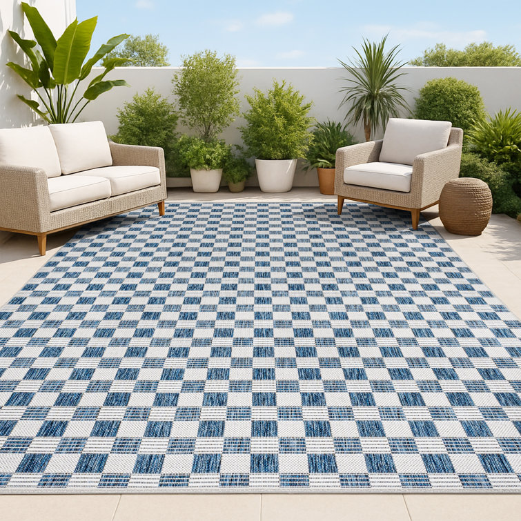 Aimee Traditional Cottage Checkerboard Navy/Cream Indoor/Outdoor Rug