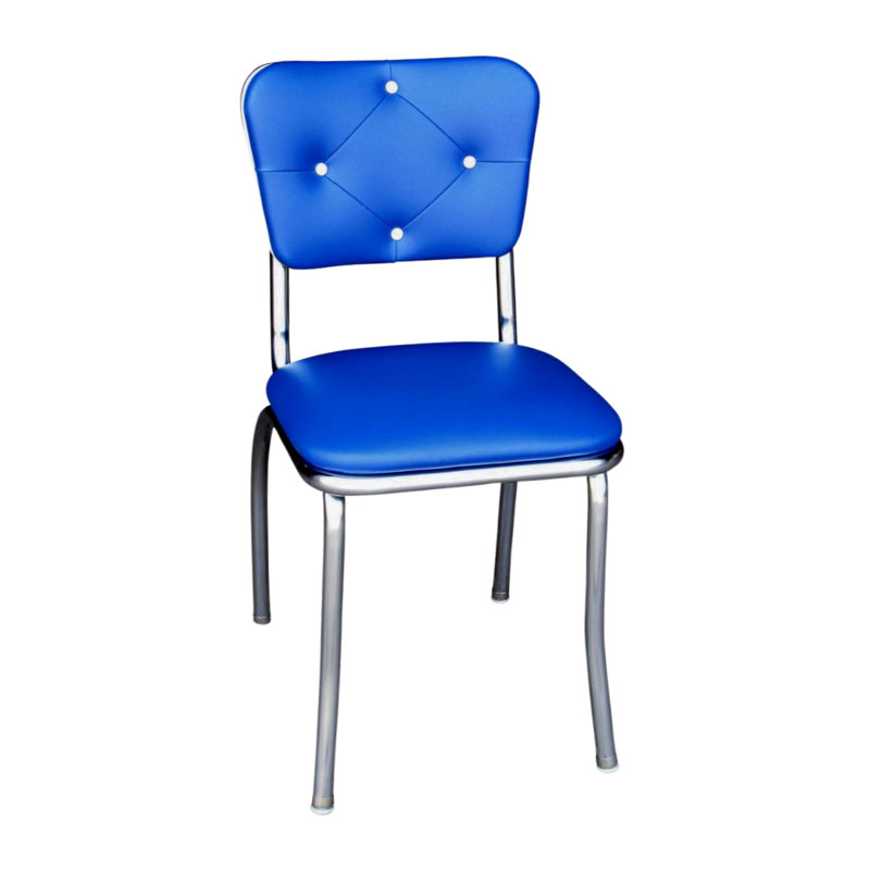 Royal Blue Upholstered Parsons Side Chair with Chrome Frame